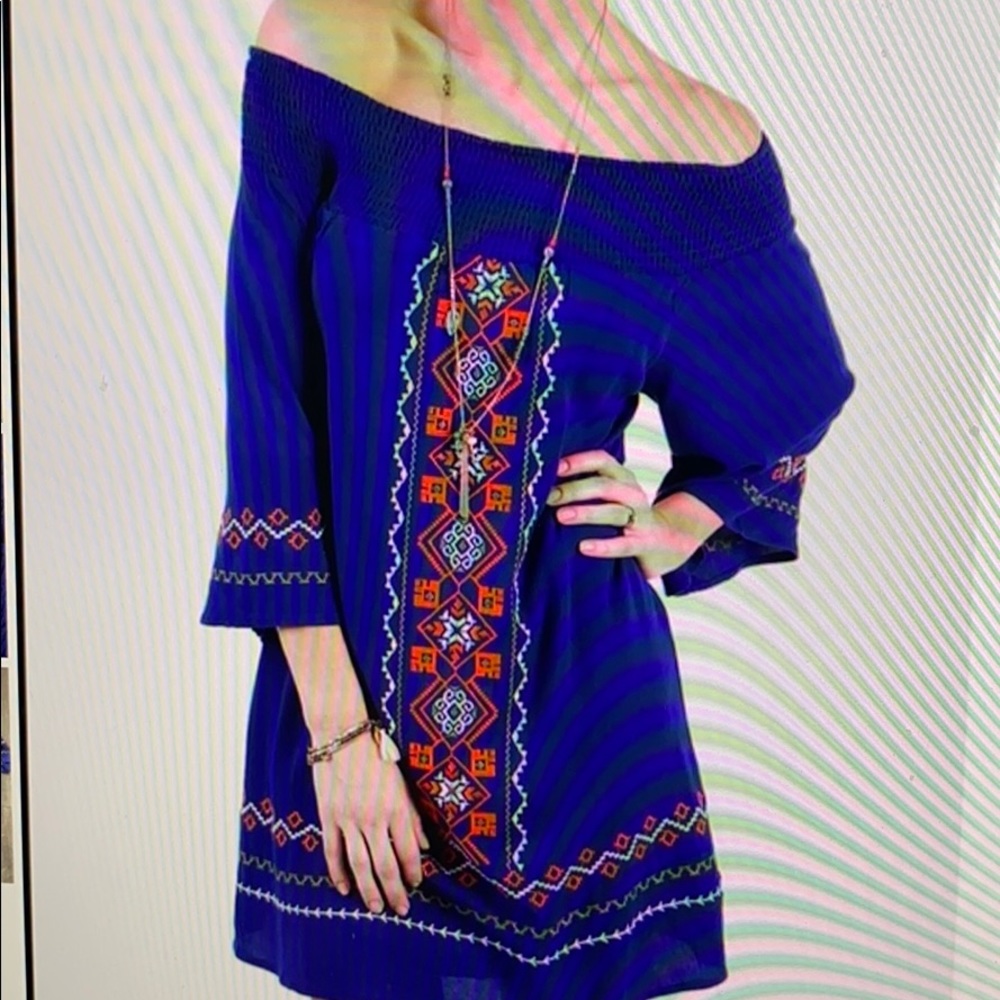 Braeve blue off the shoulder embroidered dress